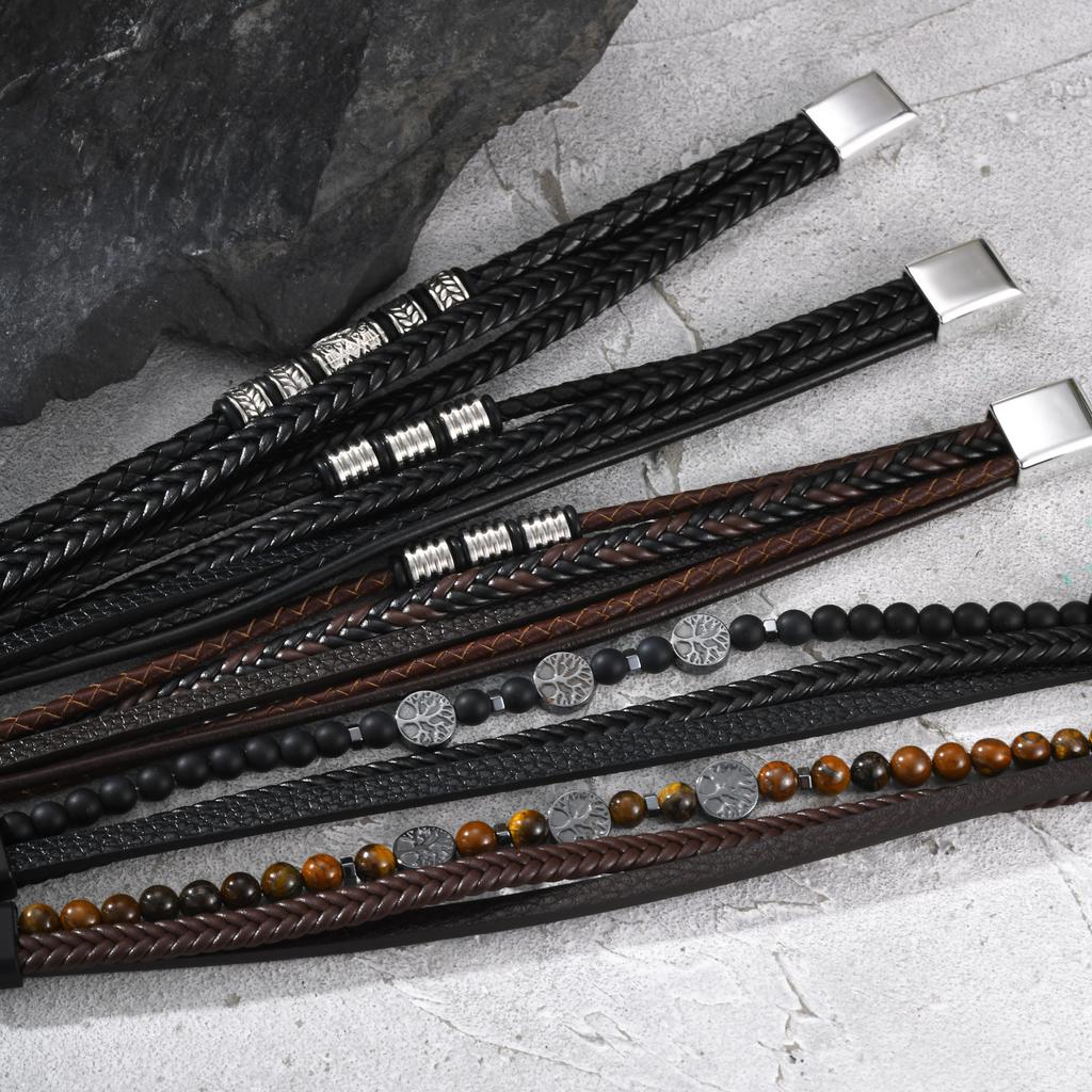 Men's Viking Multi Layer Leather Bracelet,Black Brown Color Handmade Braided Bracelet,Wedding Party Daily Jewelry Gift