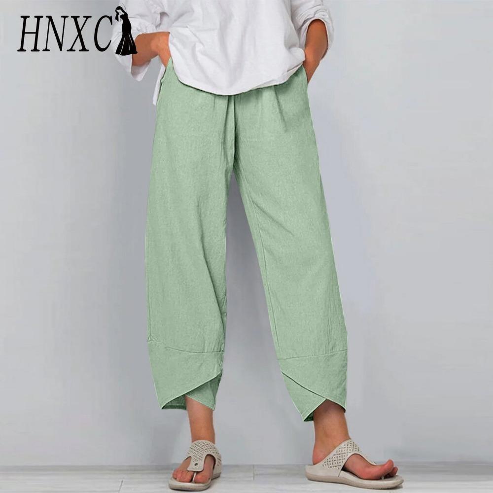 

HNXC Женские модные повседневные однотонные брюки и капри с принтом и высокой талией XXXXXL андроид зеленый