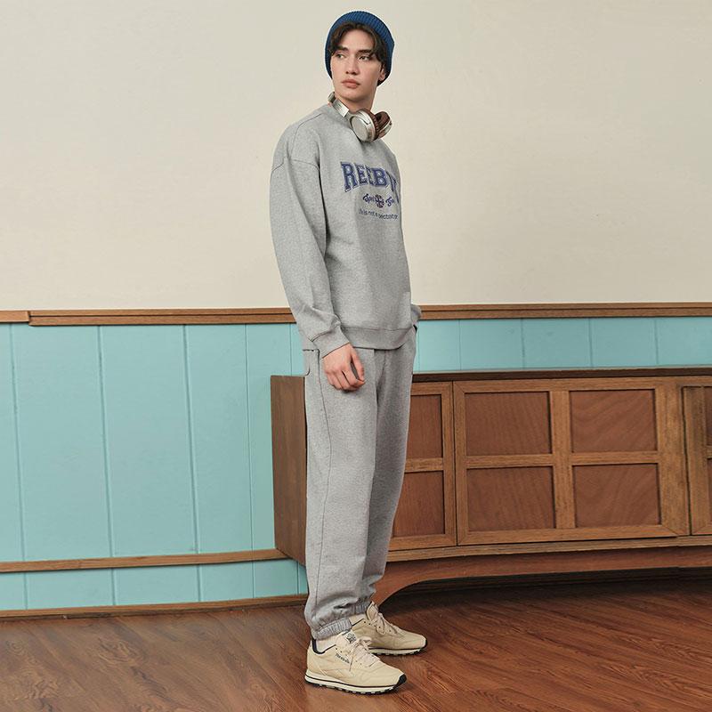 Reebok American Vintage Letter Print Knit Loose Crewneck Sweatshirt Unisex Sweatshirt Medium-Heather-Gray 23FRC353UGG4