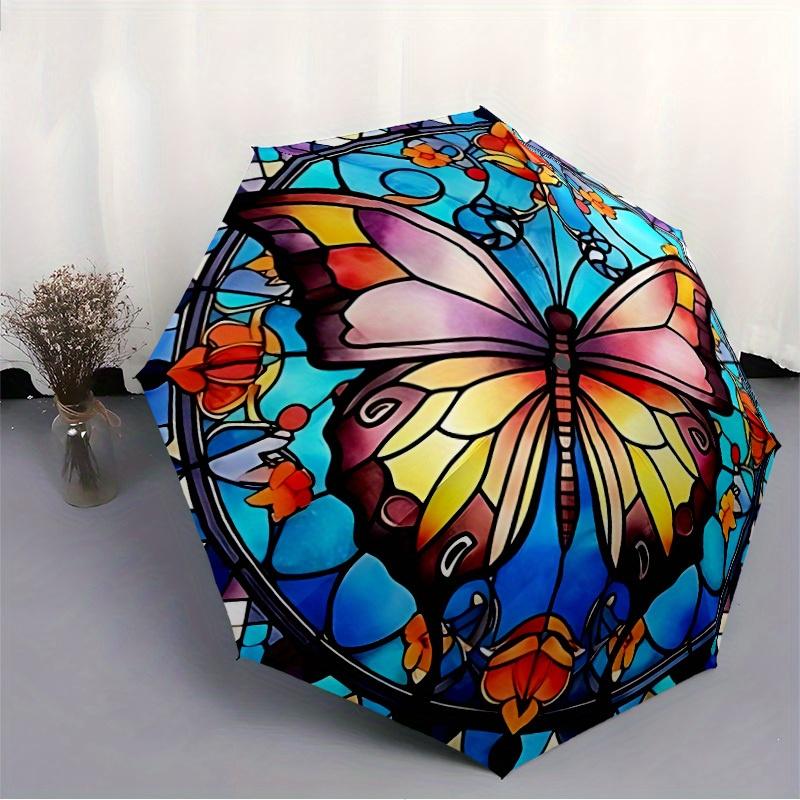 1pc Butterfly StainedGlass Compact Travel Umbrella, Automatic Folding Lightweight Windproof 8-Bone Reinforced Design, Portable for Backpack