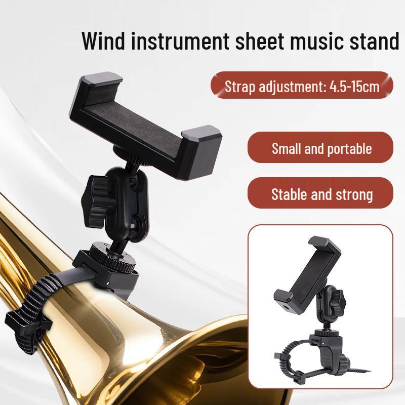 Adjustable Universal Phone Holder for Saxophone Sheet Music - Fits Small to Large Phones, Easy to Install and Use