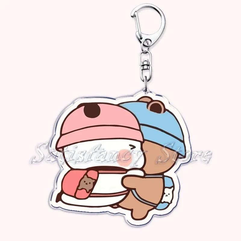 Cute Bubu Dudu Love Keychains Couple Bear Panda Acrylic Keyring for Accessories Bag Pendant Key Chain Jewelry Fans Lovers Gifts
