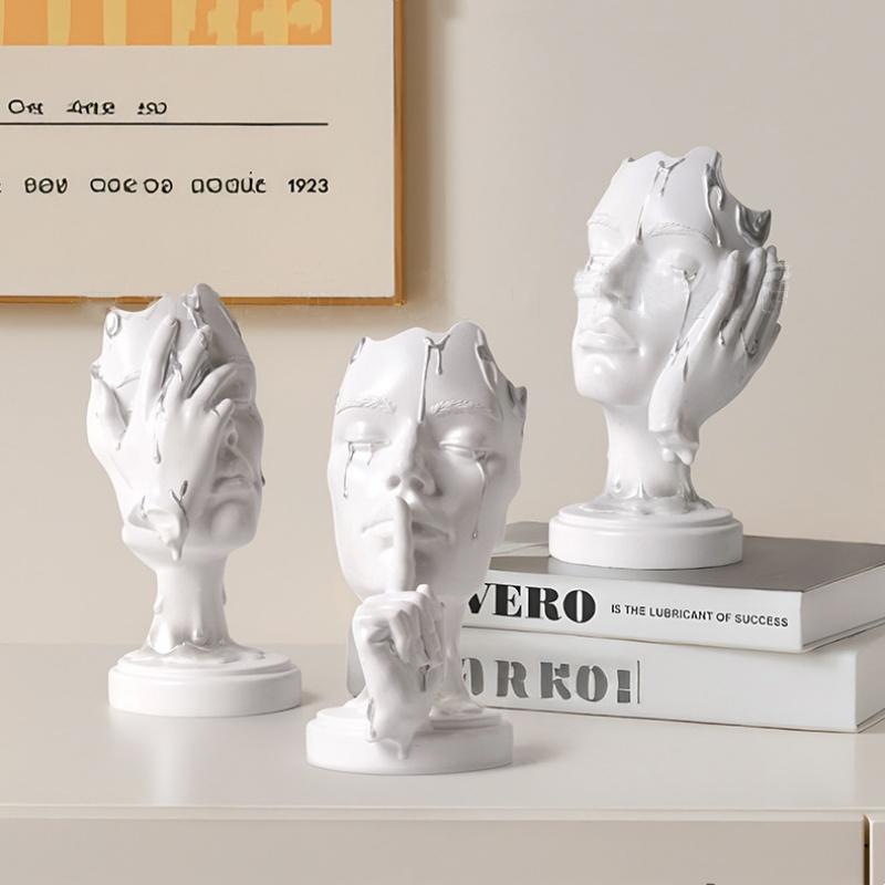Artizanat din Rășină Statuie la Dimensiune Naturală Mască Facială Abstractă Tăcere Figurine Decorative Aurii Accesorii pentru Decorarea Casei