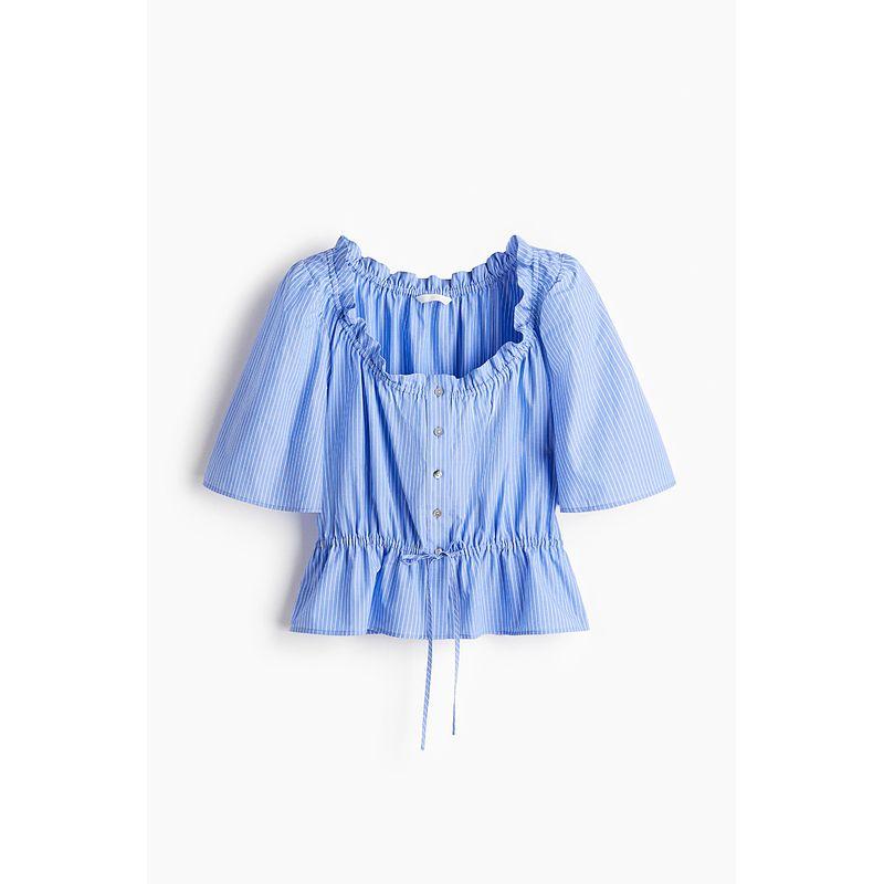 

HM Shirt 2025 Summer New Fashion Women s Clothing Frill Cotton Tops 1287508 Light blue/Stripes 150/76(XXS)