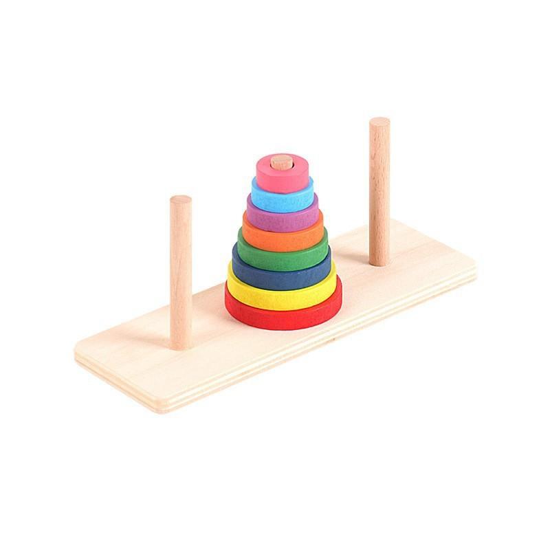 Wooden Tower of Hanoi Rainbow Stacking Toy Kids Color Recognition Sorting Ring Matching Block Early Educational Puzzle GiftMX003