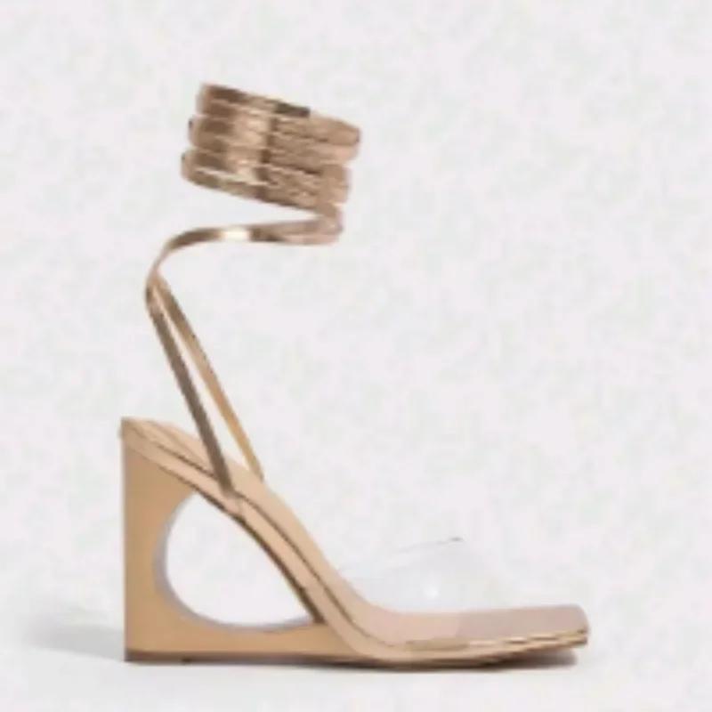Sandalen Frauen 2024 Sommer Neue Mode Schmaler Riemen Damenschuhe Luxus Sexy Schnürung Offene Spitze Römische High Heels