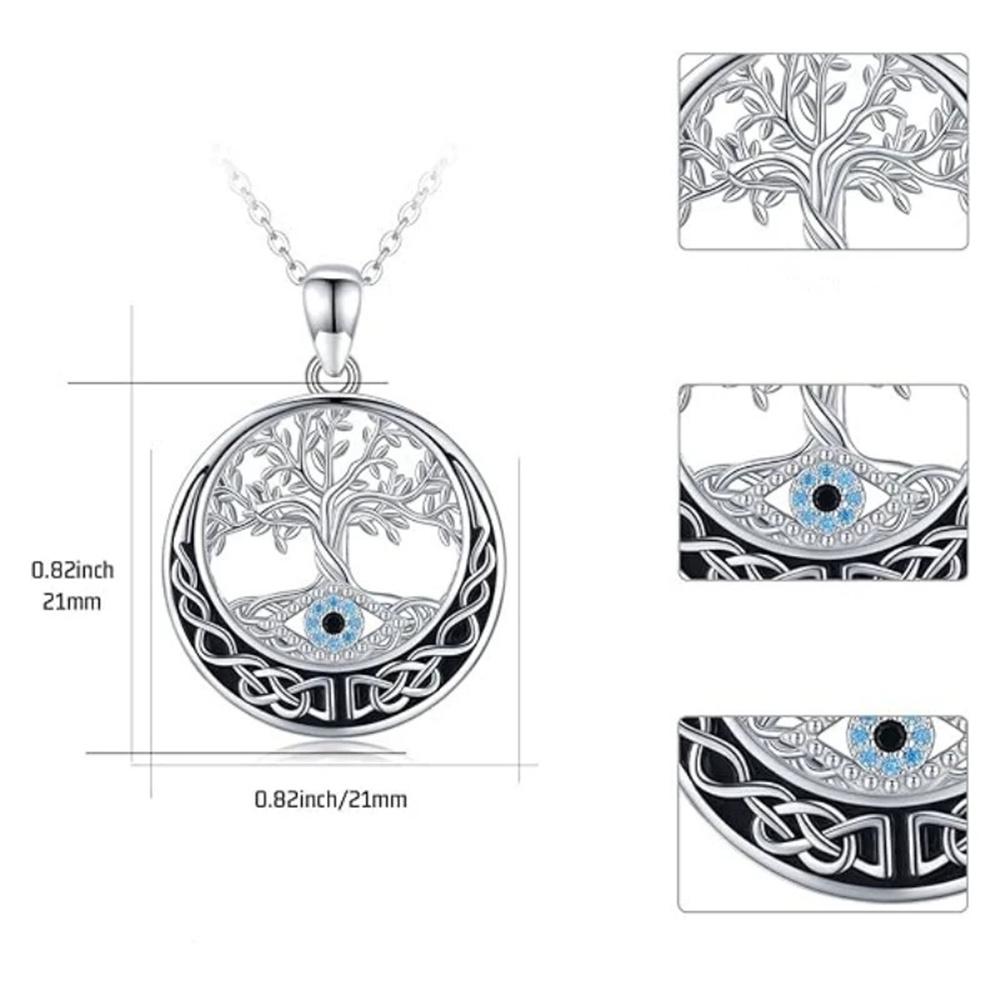 Charm Female Crystal Stone Life Tree Pendant Necklace Vintage Silver Color Wedding  For Women