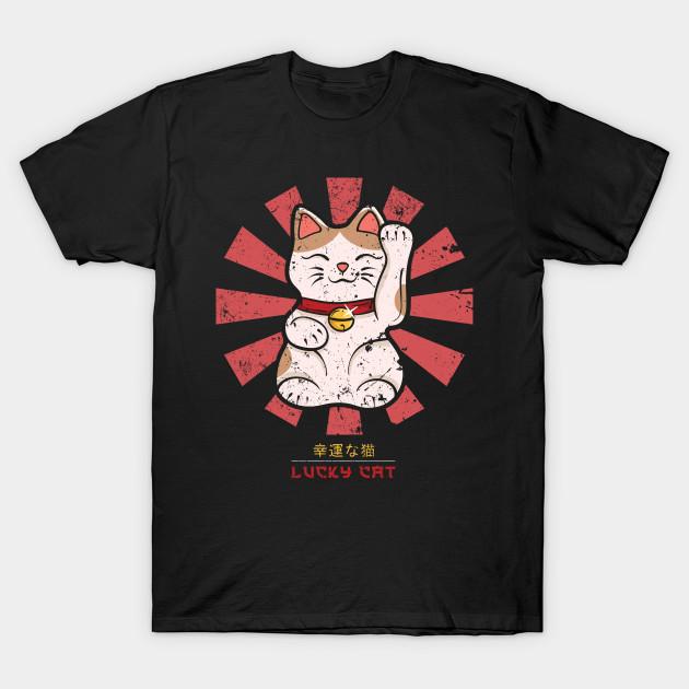 

Men Black Print T-shirt Lucky Cat Retro Japanese No-Cut Transfer Paper Print Cotton Tshirt XL чорний