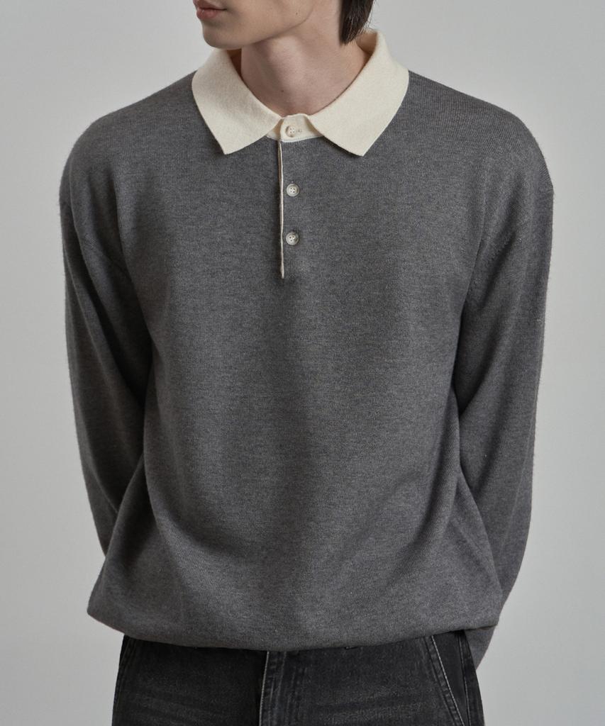 WORK ON BODY OFF Par Semi-Overfit Two-Tone Collar Knit [Gray]