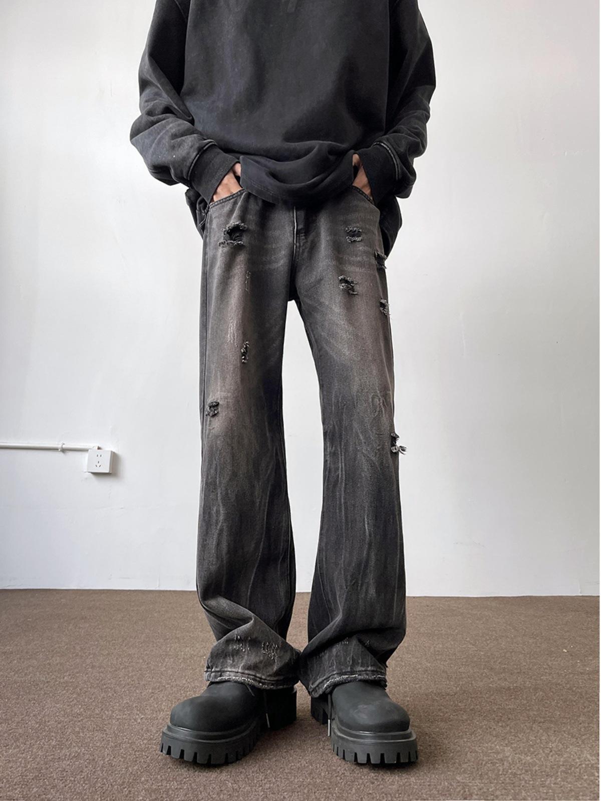 Джинсы JYL Мужские Прямые Летние Американский Винтаж Черные Стиранные Узкие Свободные Деним S амарантовый