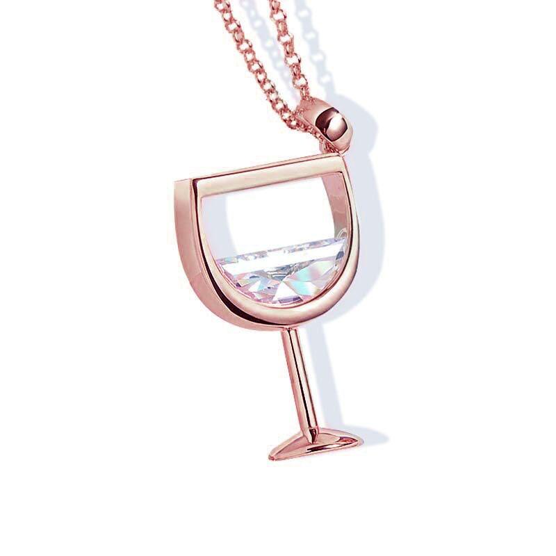 Gold Color Creative Wine Glass Pendant Necklace Zircon Crystal Wine Cup Pendants Women Chokers Clavicle Chains Neck Jewelry Gift