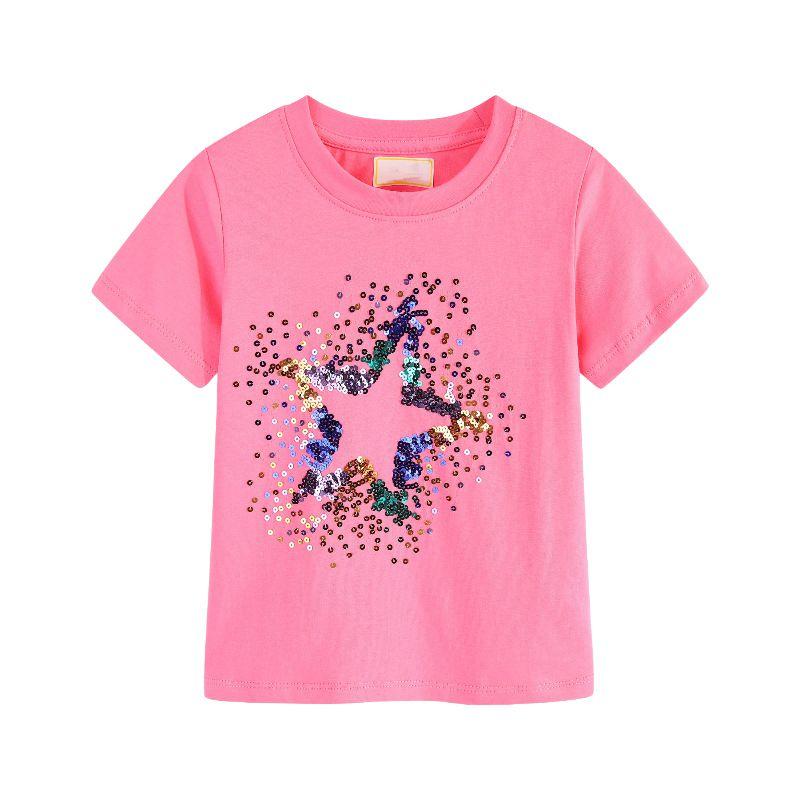 

Girls Summer Short-Sleeve T-Shirt with Embroidered Sequins and Five-Pointed Star for Ages 2-7 6T