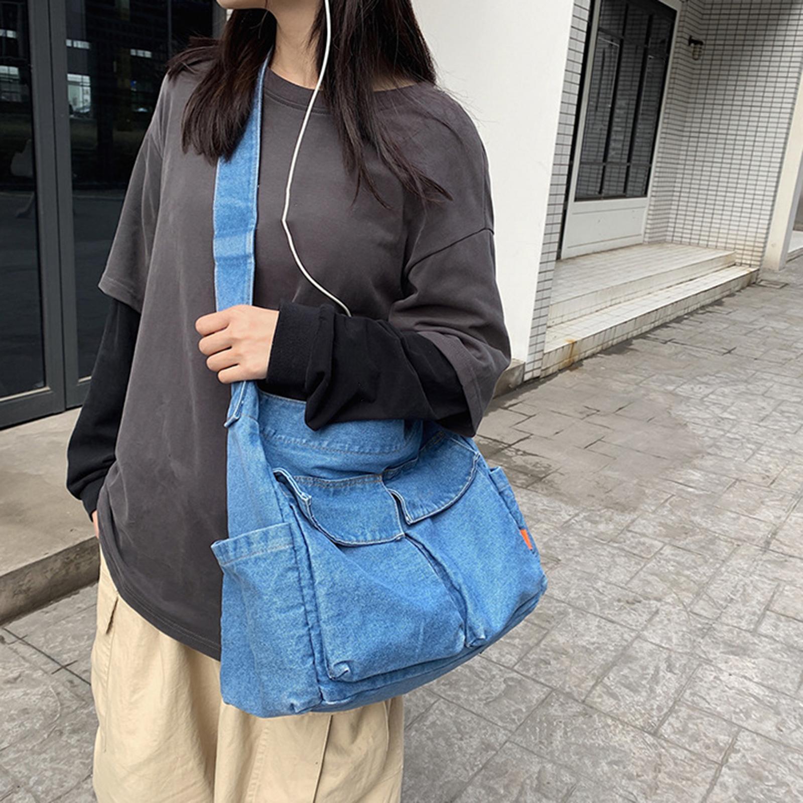 

Multifunction Hobo Bag Zipper Closure Tote Purse Stylish Multiple Pockets Women Men Shoulder Bag for school Shopping Gym світло-синій колір