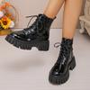 Fashion Chunky Platform Combat Boots for Women Fashion Black Patent Leather Ankle Boots Woman Thick Sole Non Slip Motorcycle Botas Mujer