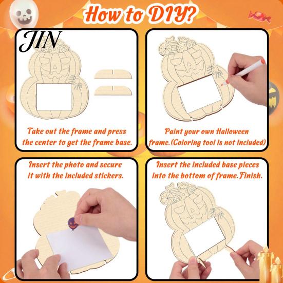 Pumpkin Diy Photo Frame DIY Frame, Wooden Halloween Picture for Kids Crafts, Unfinished Wood Decor Hollow Party Tabletop Display Holiday Gift