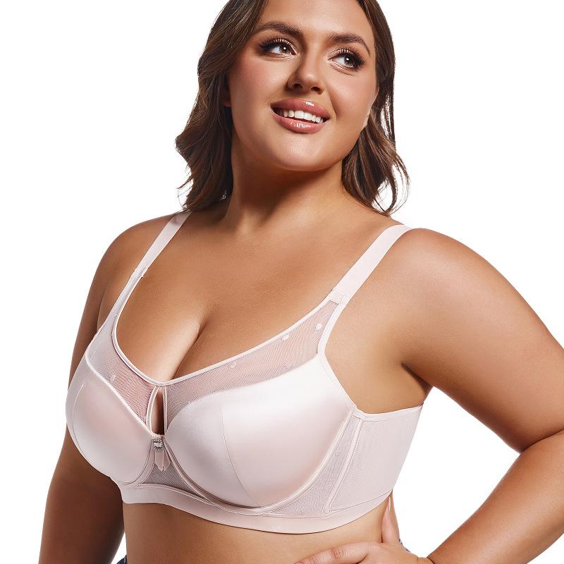 European and American Light-weight Plus-size Underwear Silky Glossy Cloth Splicing Sexy Gathered Breathable Bra