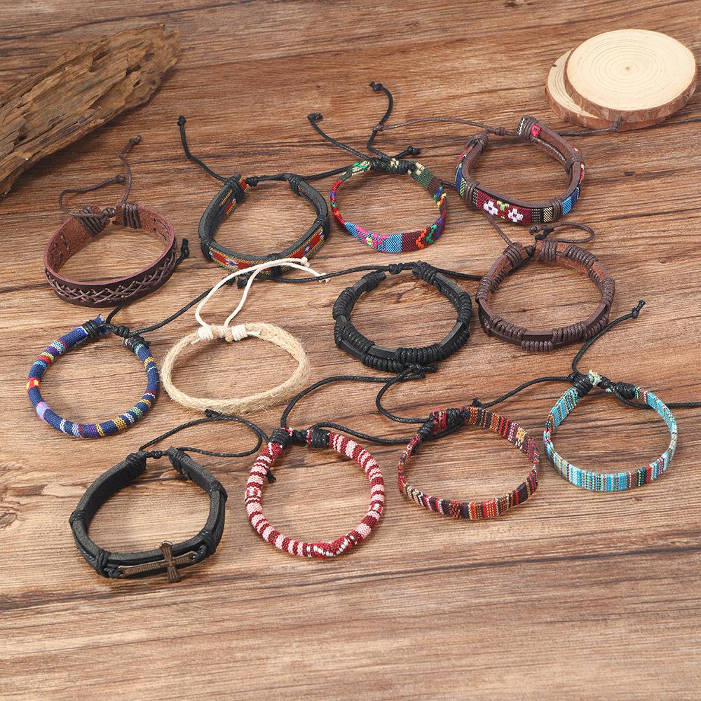 European and American ethnic wind alloy life tree hemp rope leather combination woven hand rope Amazon DIY men's bracelet