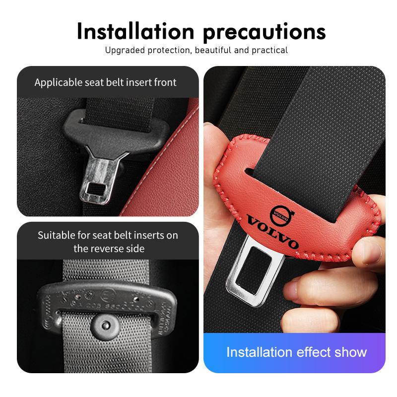 bgr3 For Volvo 2pcs Leather Car Seat Belt Protective Buckle Anti-Scratch Cover V40 V60 C30 C70 S60 S80 S90 XC40 XC60 XC70 XC90 T6