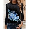 Women's Full-Body Print T-Shirt - Long Sleeve Crew Neck Blouse Suitable for Spring/Autumn