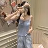 Women's Cartoon Camisole Tank Top Pajamas Set with Chest Pads - Summer Home Wear for Girls with Shorts