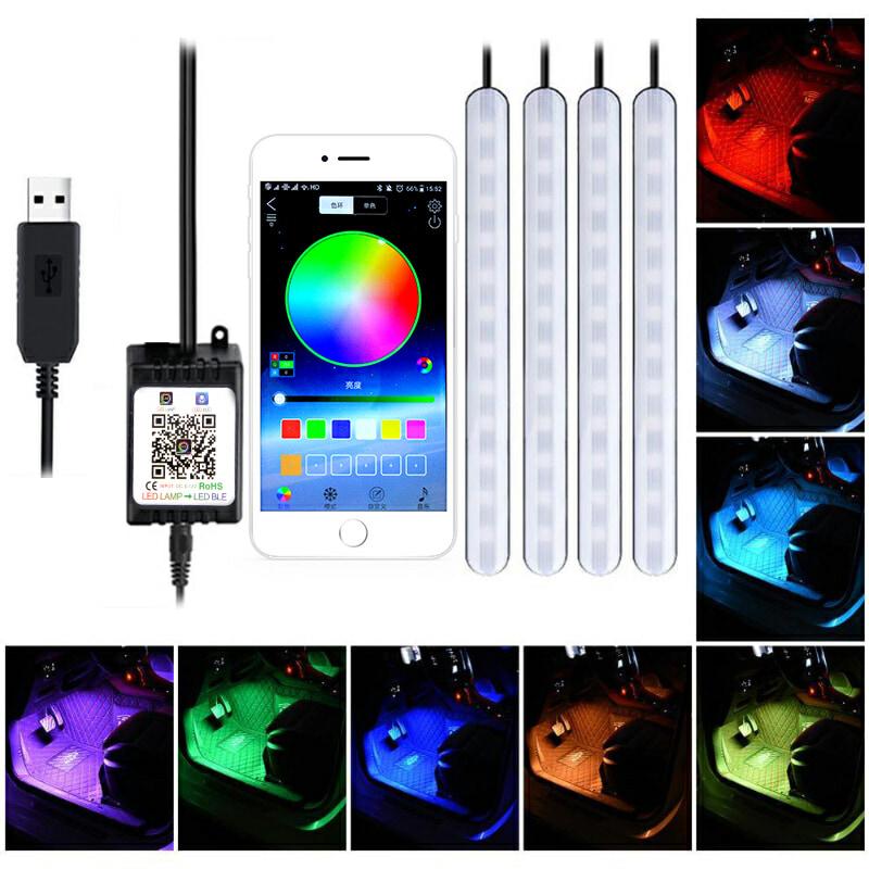 Car LED Atmosphere Light Foot Light RGB Music Voice Control APP USB Cigarette Lighter Remote Control Interior Decorative