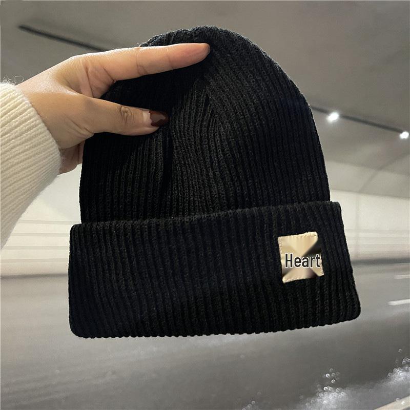Autumn/Winter 2025 Smiley Face Woolen Knit Hat - Unisex, Warm, and Versatile Black with Ear Protection.