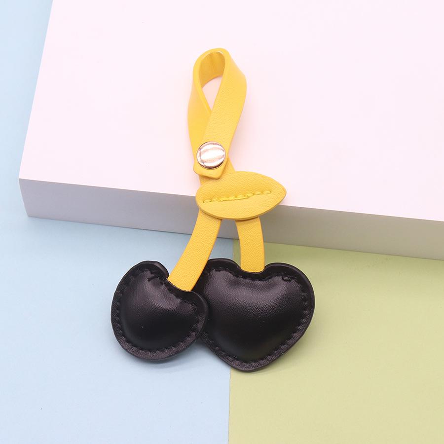 European Pastoral PU Leather Cherry Keychain - Cute Small Pendant Filled with Cotton