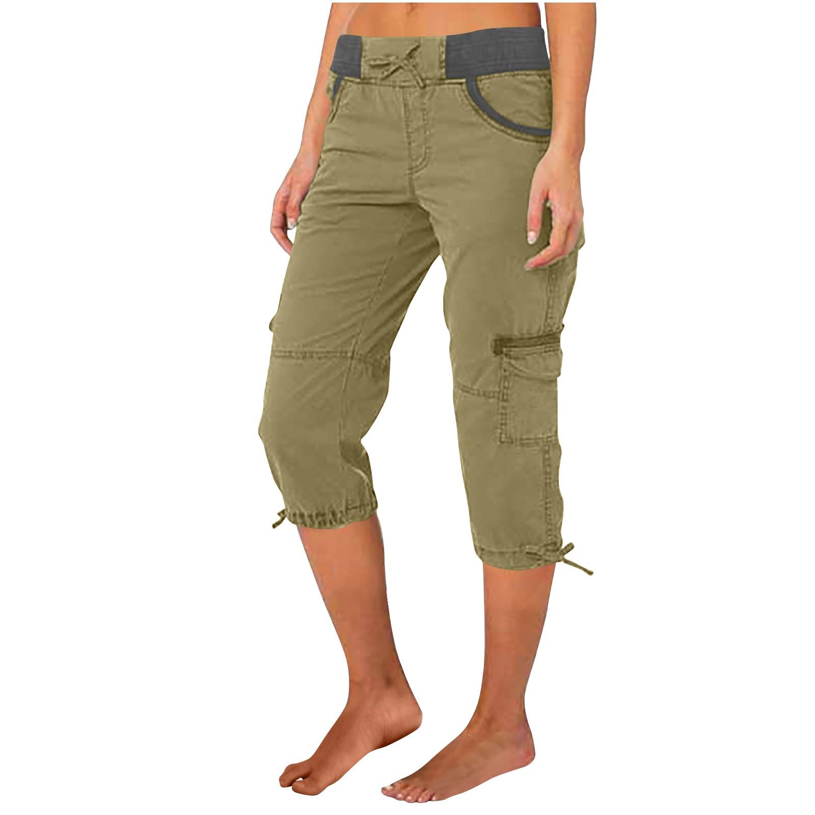 

Women s Fashion Color Casual High-Waist Drawstring Pocket Work Pant Seven-Eighths Pant XXL