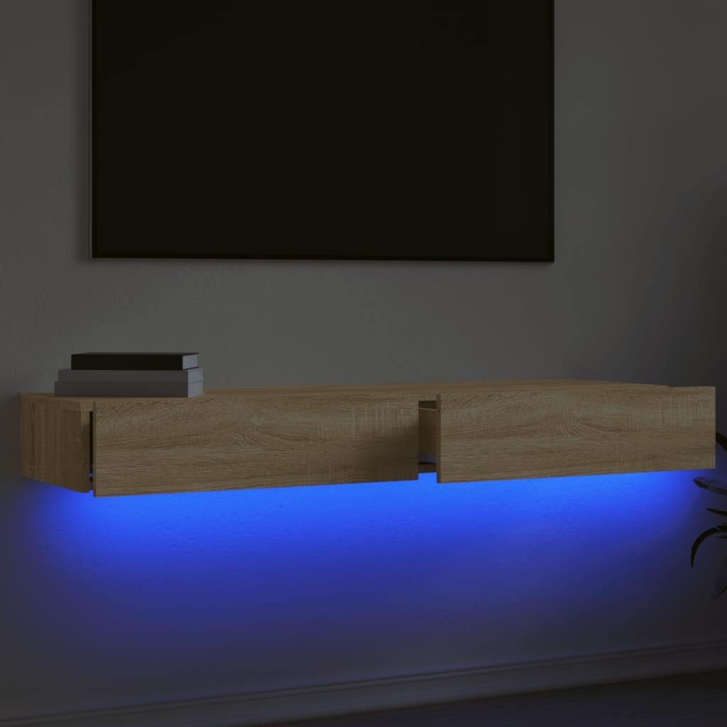 TV Cabinets with LED Lights 2 pcs Sonoma Oak 60 x 35 x 15.5 cm
