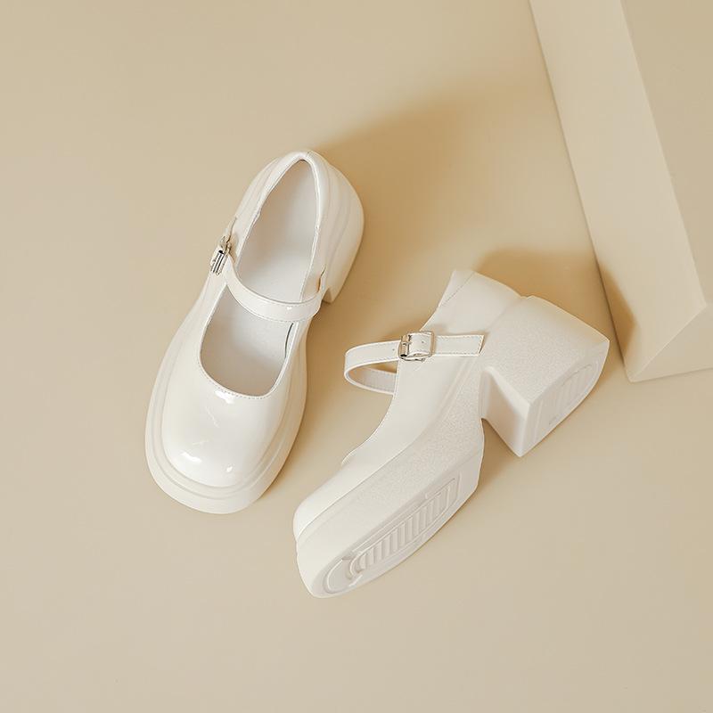 Platform high-heeled Mary Jane women's shoes spring and summer new versatile light mouth French thick heel round head one-word buckle belt single s