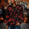 Women's Flannel Long Sleeve Top with Halloween Print Neck Pullover Shirt