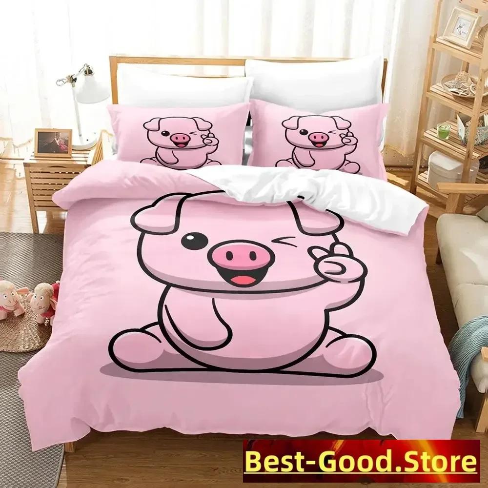 Pink Pig Bedding Set Single Twin Full Queen King Size Bed Set Aldult Kid Bedroom Duvetcover Sets Anime Parure De Lit Bed