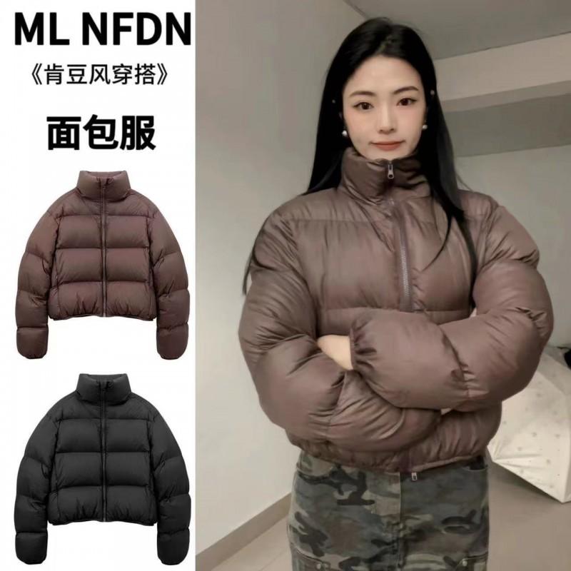 Womens Short Puffer Jacket Winter Warm Thick Cotton Coat Stand Collar Loose Fit Street Style Black Coffee