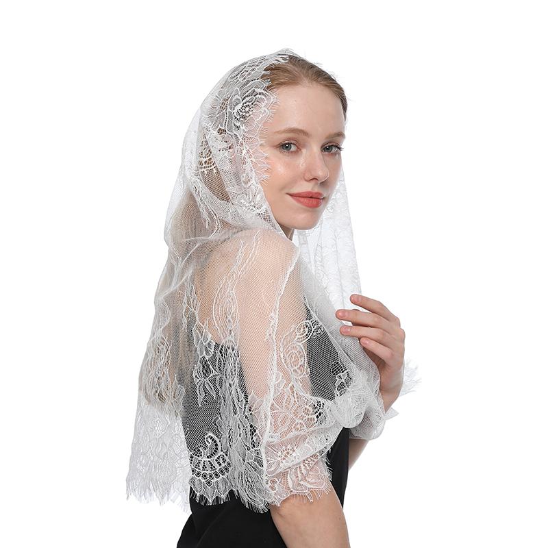 Embroidered Scarf for Church Shawl with Spanish Fringes Christian Veil Spanish Mantilla Lace Shawl Floral Women Handkerchief