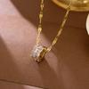 Korean Style Luxurious Rhinestone Pendant Titanium Steel Necklace - Women's Versatile Non-Fading Fashion