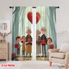 2pcs,2D plane printing Window Curtain Boster Family Love Versatile Fabric (without rod) All Seasons Use for Living Room & Office