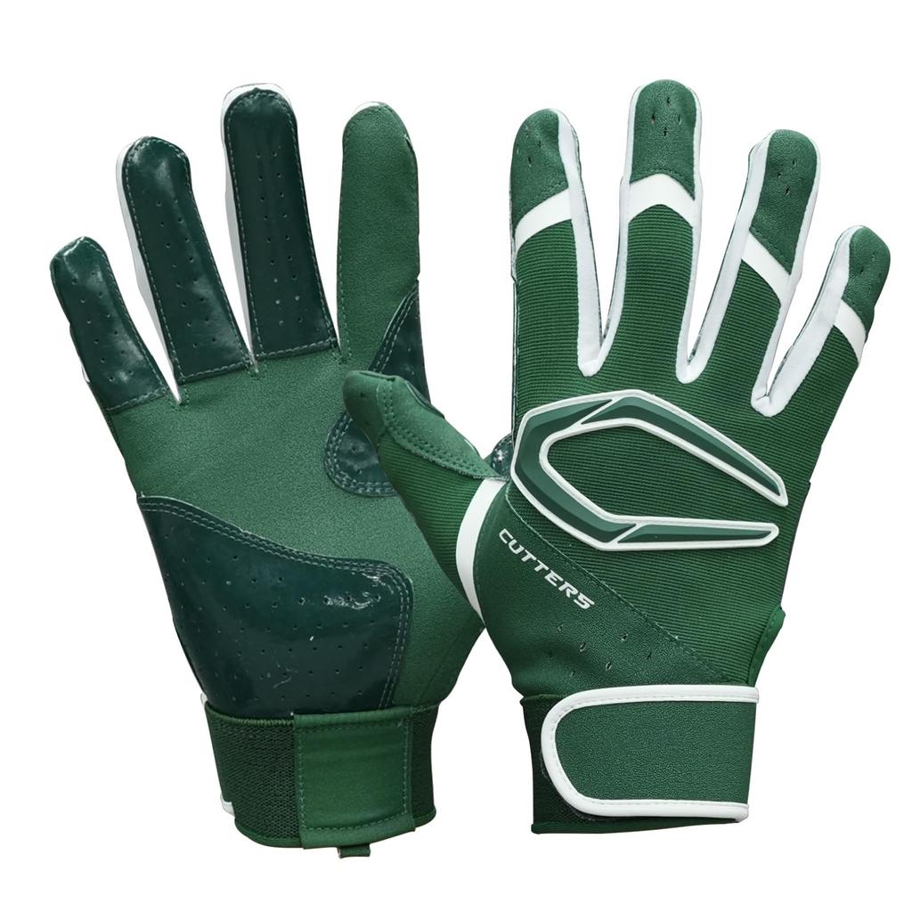 CUTTERS B444 Power Control Batting Size 4.0 Gloves, Ambidextrous, Baseball/Softball, L, Green/White