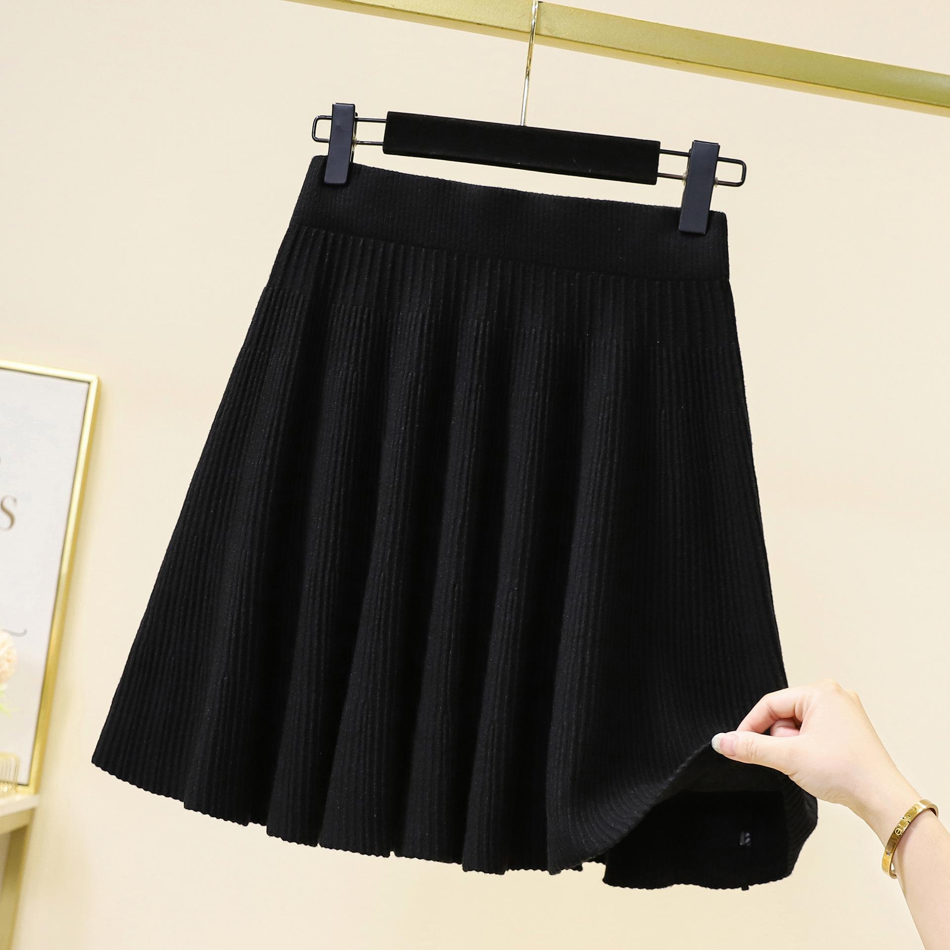 Dames Winter Nieuwe Stijl College Stijl Dikke Mm Veelzijdige Hoge Taille Slanke Gebreide Korte Rok Temperament A-lijn Rok XL
