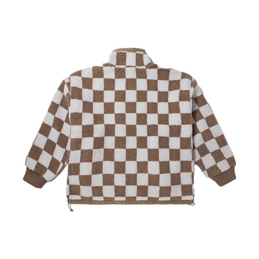 Vans Retro Sports Checkerboard Zip Fleece Jacket Women jackets Brown VN000H0RCY5