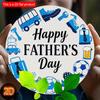 2d Flat 20*20, Charming Blue Tool Pattern "Happy Father'S Day" Round Wooden Sign, Suitable for Home, Office, Cafe, Kitchen Decoration, Bar Decoration.