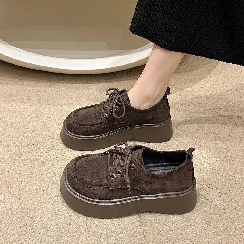 Muffin thick-soled lace-up women's spring new retro versatile small height-increasing single shoes