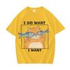 Funny Cat Holding Fish I Do What I Want Print Women Cotton Teenagers Short Sleeve Tee Shirt Summer Daily Street Casual Loose Tee