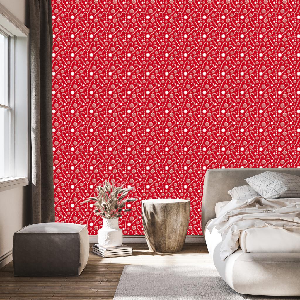 Christmas wallpaper mint red and coral motifs 50x1000