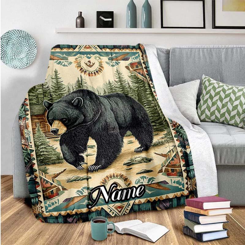 Black Bear In The Jungle Customize Your Name Outdoor Blanket Used For Chair Office Sofa Bed Camping Soft And Warm Giving Friends And Relatives