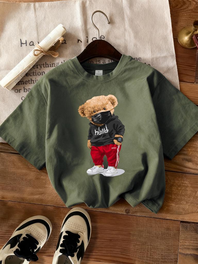 Bear Wearing Mask Printing TShirt Womens Basics ONeck T Shirts Comfortable Loose Short Sleeve Tops Summer Soft Woman Clothes