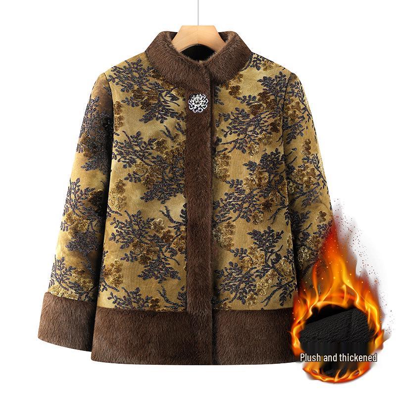 

Women s Velvet Coat: New Chinese-Style, Warm Winter Cotton Jacket for Middle-Aged & Elderly 6XL жёлтый