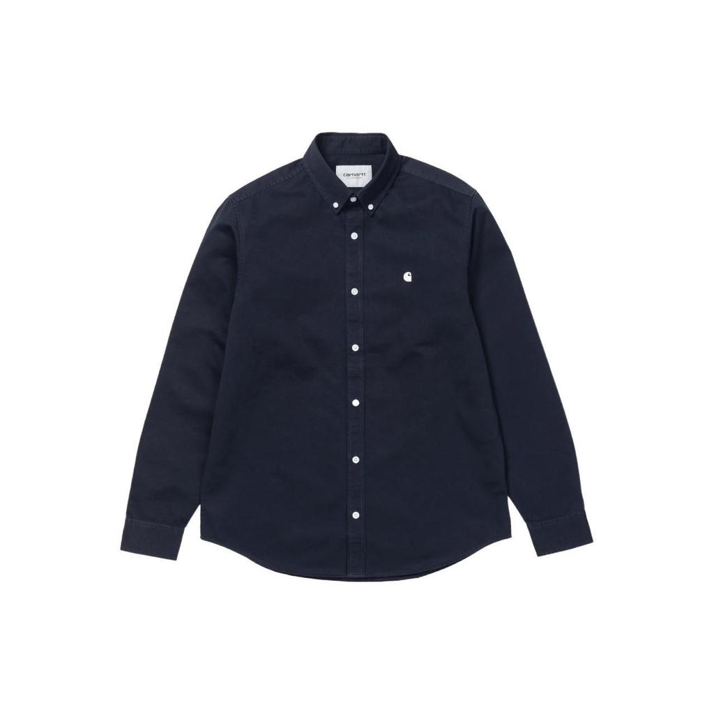 Carhartt WIP Solid Color Logo Embroidered Single-Breasted Shirt Men shirts Dark-Blue I0233390COXX
