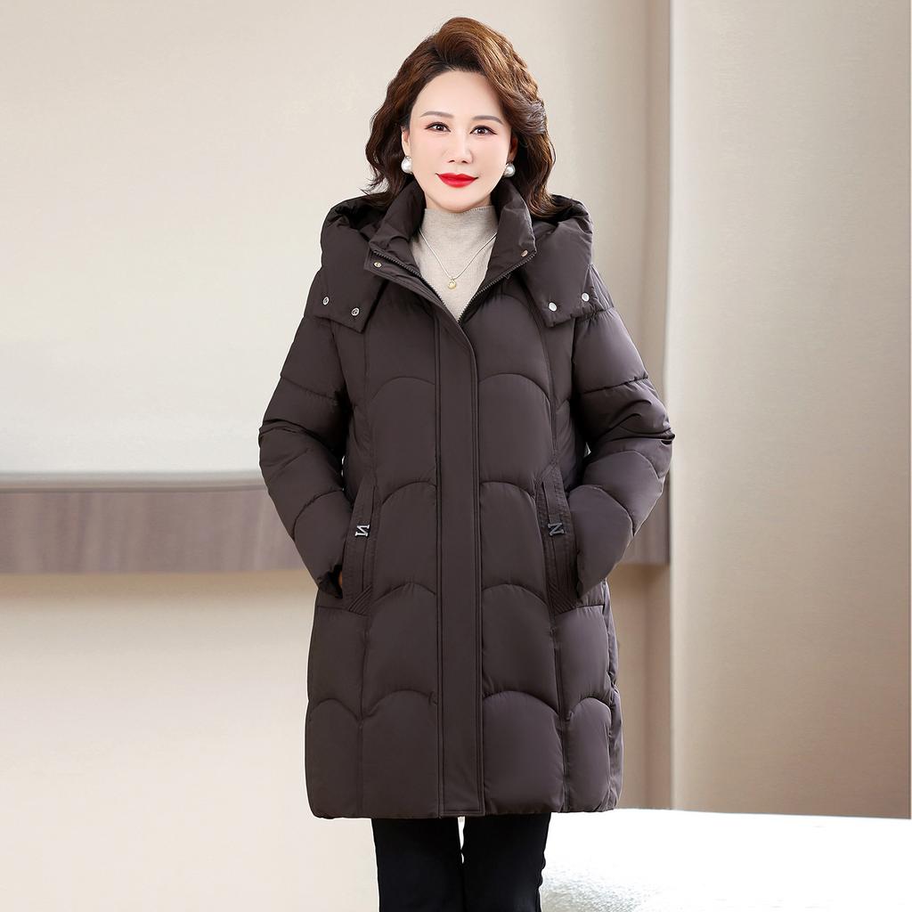 Baumwollkleidung für mittlere und ältere Menschen, mittellange und lange Damenbekleidung für Mütter, abnehmbare Kapuze, verdickte warme und dünne Jacke, neu im Winter