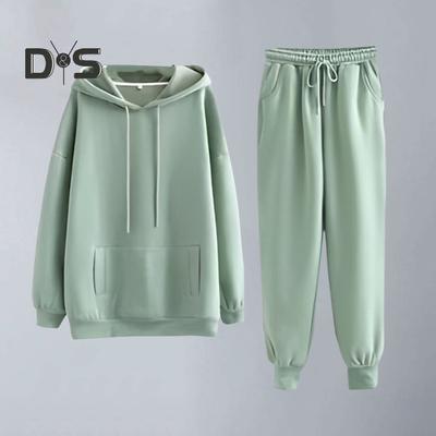 2 Pcs/Set Women Hoodie Pants Set Long Sleeve Hooded Thick Soft Warm Drawstring Elastic Waist Loose Pockets Sports Casual Top Ankle Banded Trousers Set