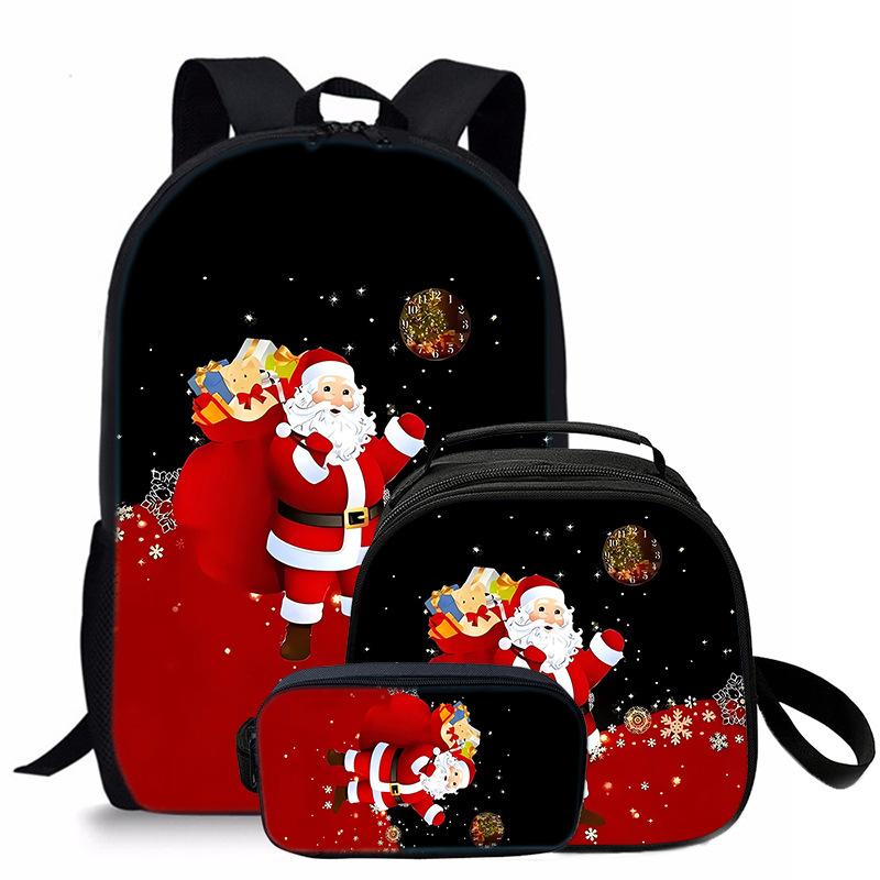 Trendy Popular Novelty Santa Claus 3D Print 3pcs/Set Student School Bags Laptop Daypack Backpack Crossbody Lunch bag Pencil Case